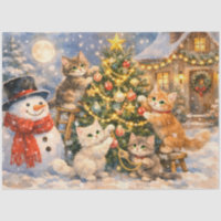 Bonhomme de neige et chatons décorant l'arbre de N