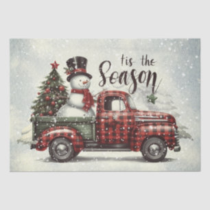 Papier Mousseline Bonhomme de neige plaid camion aquarelle hiver Noë
