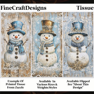 Papier Mousseline Bonhommes de neige Shabby Chic bleu or EL8R découp