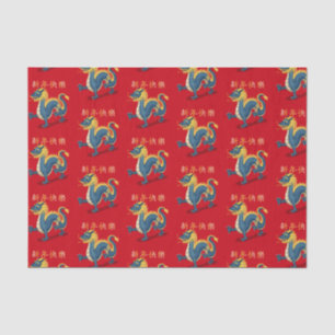 Papier Mousseline "Bonne année" en chinois 2024 Dragon