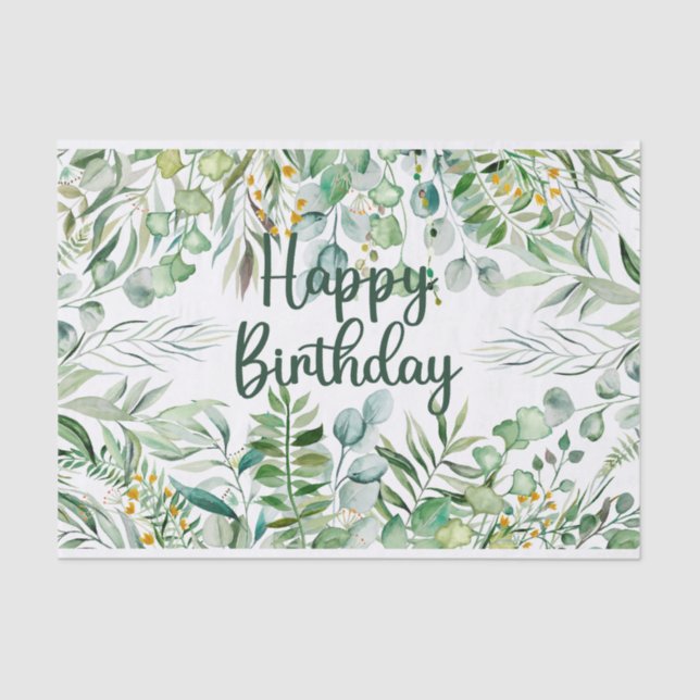 Papier Mousseline Bonne aquarelle d'anniversaire Eucalyptus Feuilles (Recto)