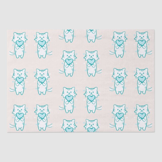 Papier Mousseline Bonne Valentine Turquoise Kitty   (Recto)