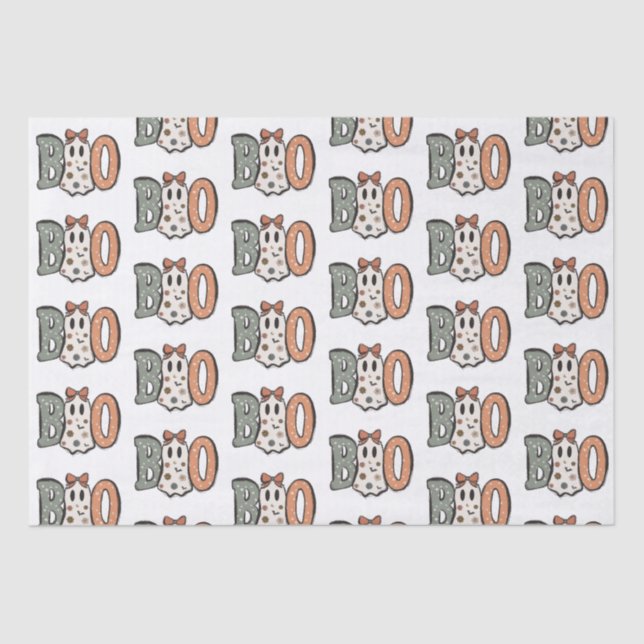 Papier Mousseline Boo Ghost Orange Green Cute Blanc Halloween (Recto)