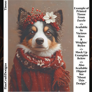 Papier Mousseline Border Collie au foulard rouge de fête EE2R Découp