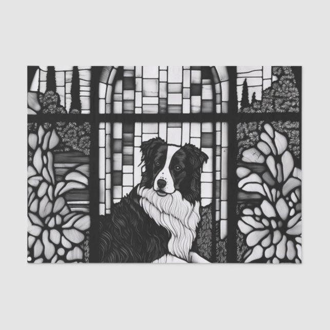 Papier Mousseline Bordure Collie Chiens noirs et blancs Douche Ridea (Recto)