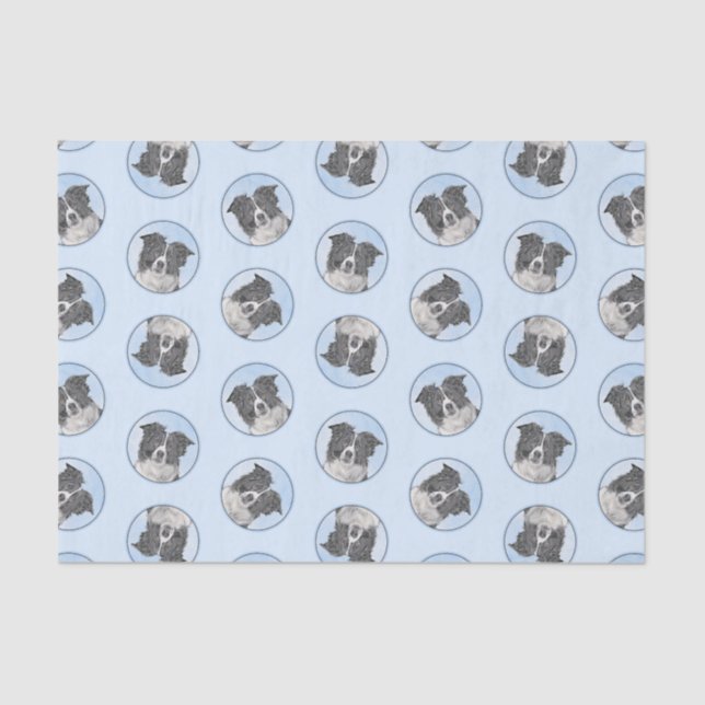 Papier Mousseline Bordure Collie Peinture Rough Noir & Blanc Chien A (Recto)