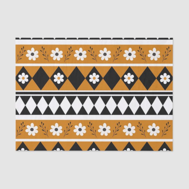 Papier Mousseline Bordure Fleur Diamant Boho Motif Floral (Recto)