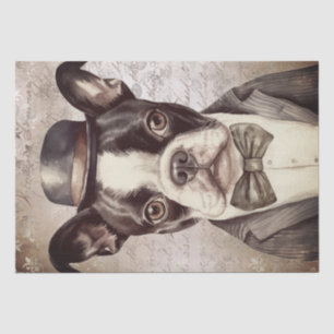 Papier Mousseline Boston Terrier avec Casquette Vintage