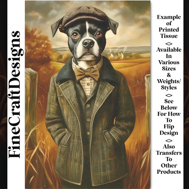 Papier Mousseline Boston Terrier Portrait Dans Paysage CG7 Découpage (Créateur téléchargé)