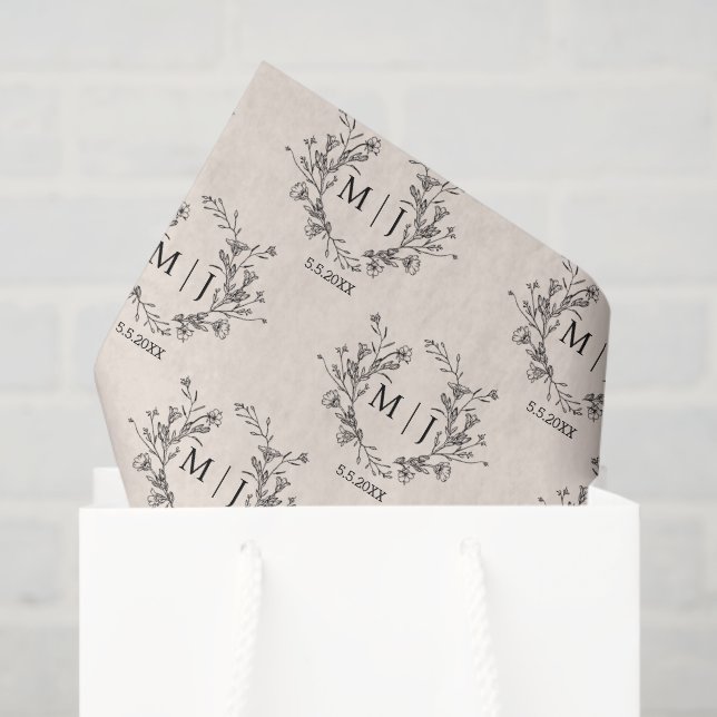 Papier Mousseline botanical chic typography monogram wedding  (Sac cadeau)