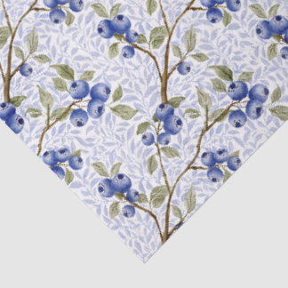 Papier Mousseline Botanique à la myrtille aquarelle Bleu Vert Blanc