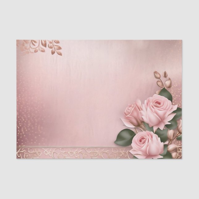 Papier Mousseline Botanique d'or Rose floral (Recto)
