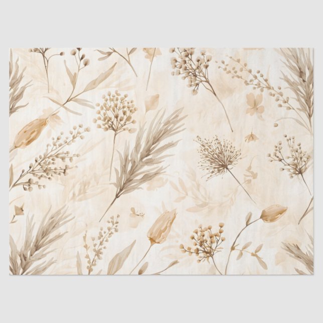 Papier Mousseline Botanique Fleur Séchée Beige (Recto)