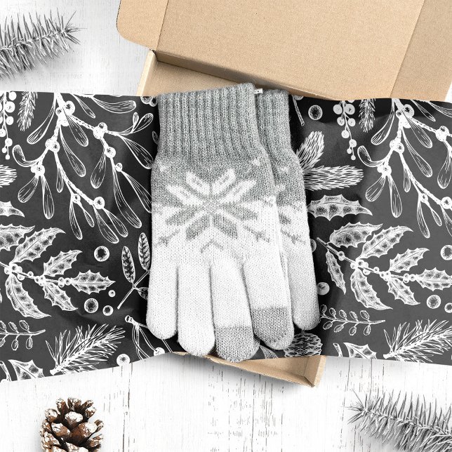 Papier Mousseline Botanique Noël Foliage Pine Berries Motif (Créateur téléchargé)