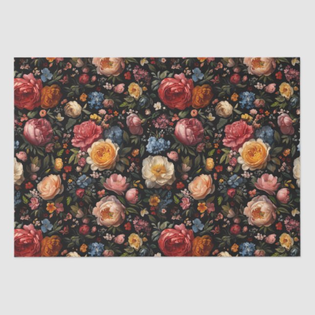 Papier Mousseline Botanique Noire Floral Moody Baroque Antique Néerl (Recto)