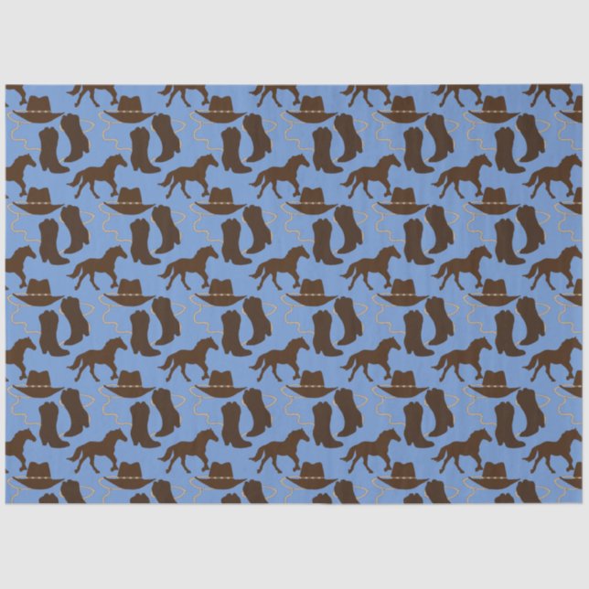 Papier Mousseline Botte Casquette Western Cowboy Bleu (Recto)