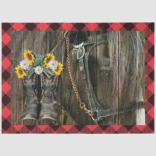Papier Mousseline Botte de cowboy de cheval Fleurs de soleil marguer