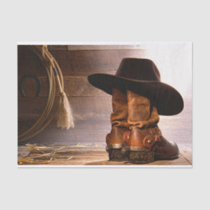 Papier Mousseline bottes de cowboy en bois de grange de brun de pays