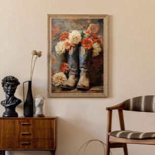 Papier Mousseline Bottes de cowboy en découpage avec texture florale