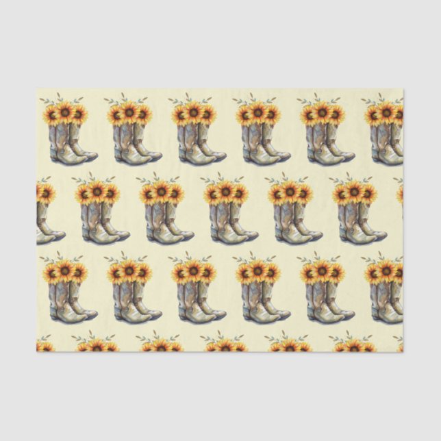 Papier Mousseline Bottes rustiques Cowboy avec Motif Sunflower (Recto)
