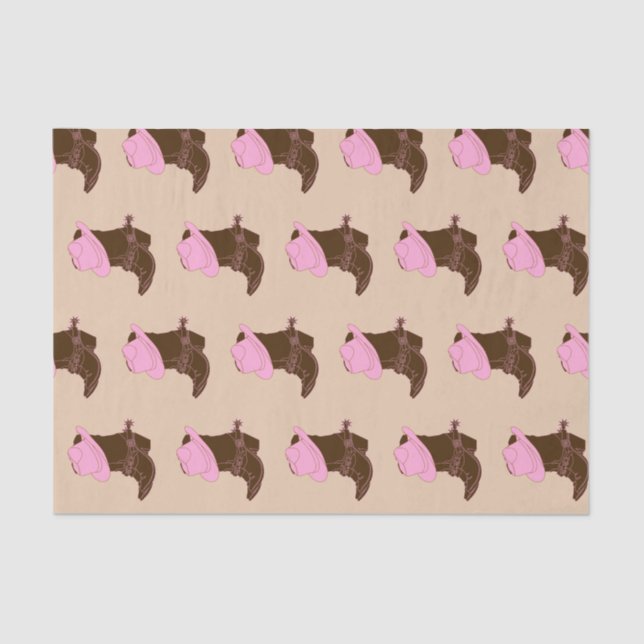 Papier Mousseline Bottes rustiques Western Cowgirl et Casquette rose (Recto)