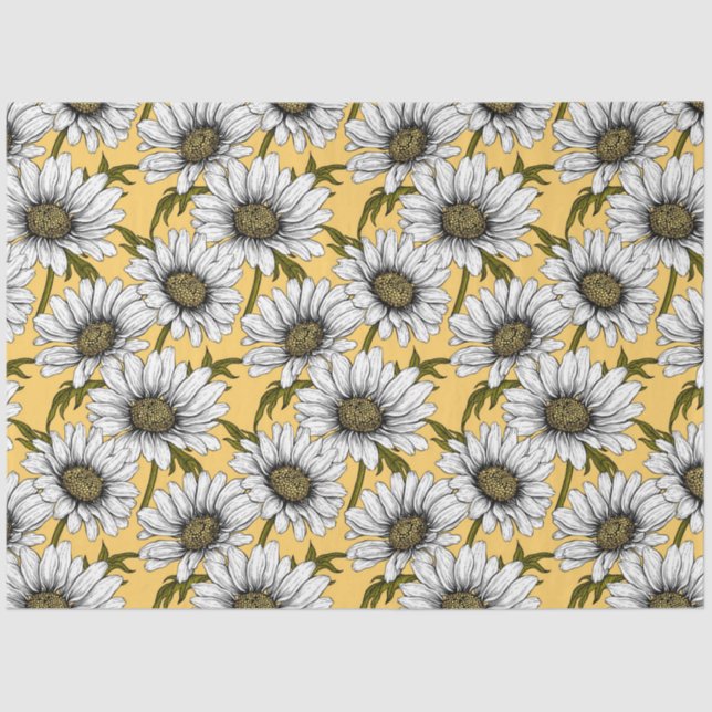 Papier Mousseline Bouches blanches, fleurs sauvages sur jaune (Recto)