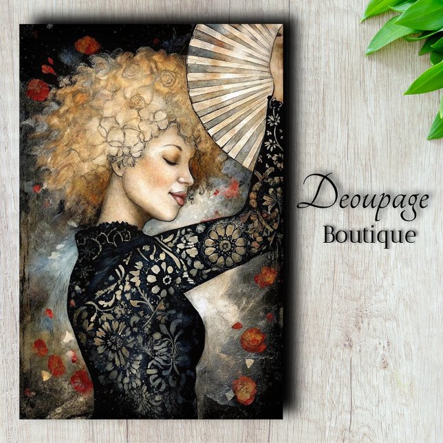 Papier Mousseline Boucles dorées et dentelle de minuit en découpage (Oriental Grace - Golden Curls and Midnight Lace Decoupage Tissue Paper)