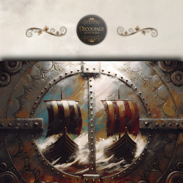 Papier Mousseline Bouclier Vue Bateaux Vikings Découpage (Shield View Viking Ships Decoupage tissue Paper)