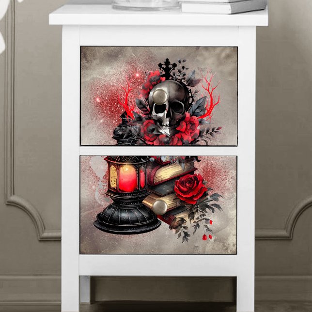 Papier Mousseline Boudoir victorien | Livres d'antiquités avec crâne (Créateur téléchargé)