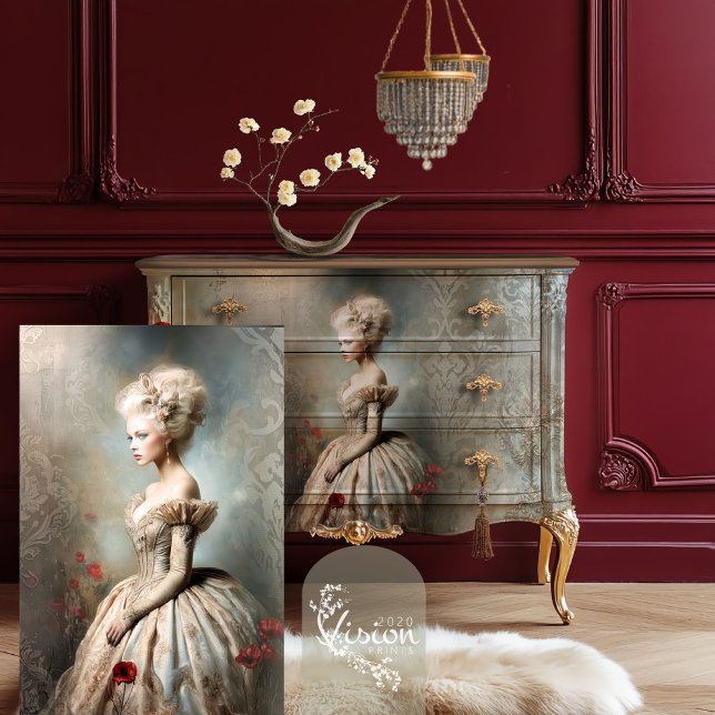 Papier Mousseline Bouffant Blooms, Rococo Elegance Portrait Art (Bouffant Blooms, Rococo Romance, French Woman, Portrait Art Decoupage Paper. )