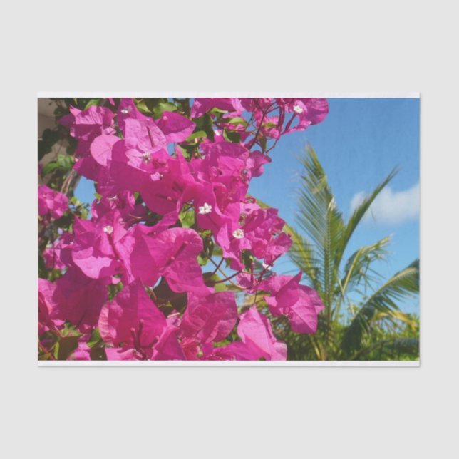 Papier Mousseline Bougainvilliers et palmiers paysage tropical (Recto)