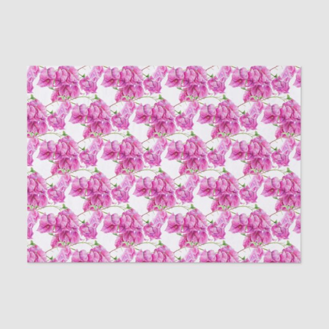 Papier Mousseline Bougainvilliers roses motif d'aquarelle (Recto)