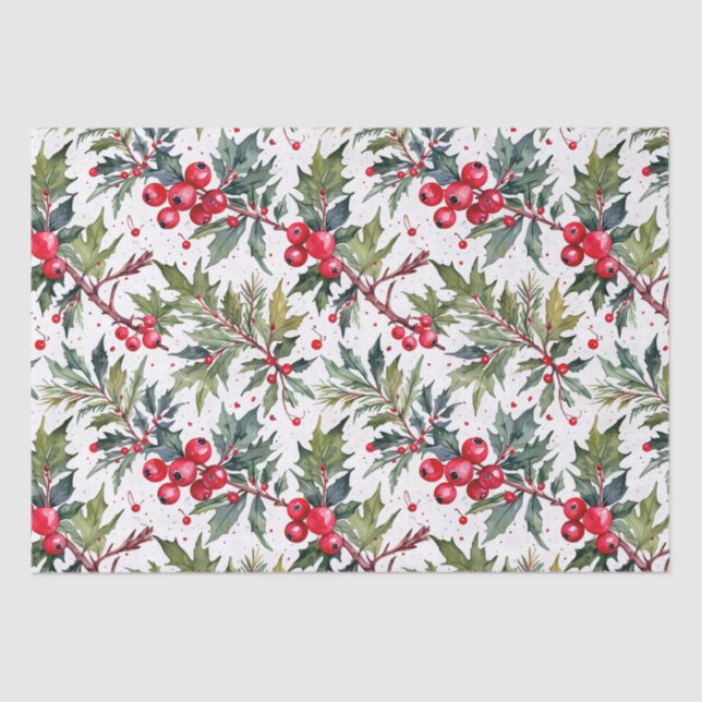 Papier Mousseline Boughs de Festive de Holly (Recto)