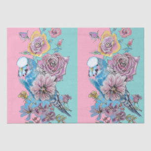 Papier Mousseline Bougie Bleue Rose Florale Motif Fleur Aquarelle