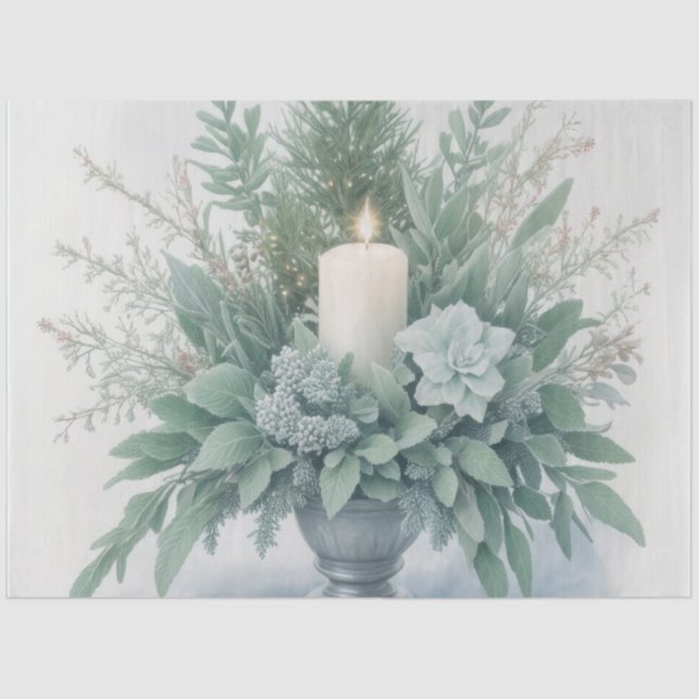 Papier Mousseline Bougie de Noël aux tons verts doux (Recto)