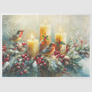 Papier Mousseline Bougie de Noël & Oiseaux