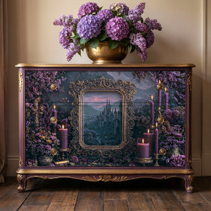 Papier Mousseline Bougie Violette Miroir Orné Doré Château Fantastiq