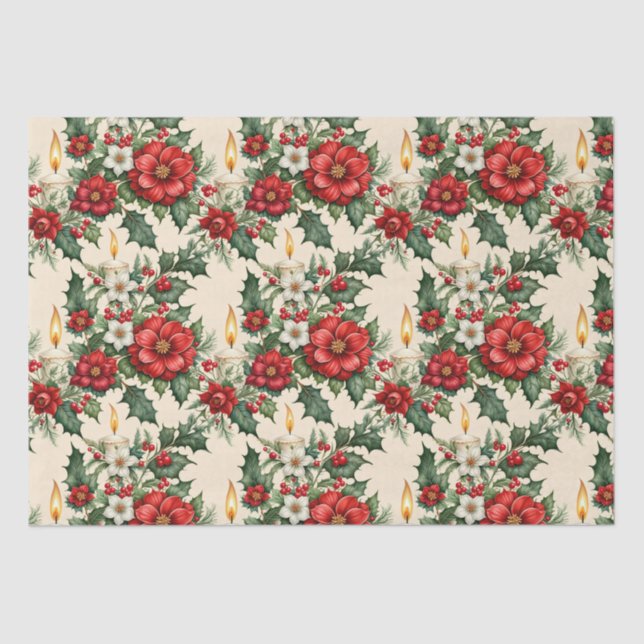Papier Mousseline Bougies de Noël en fleurs (Recto)
