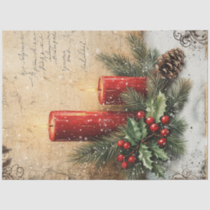 Papier Mousseline Bougies rouges de Noël Vintage