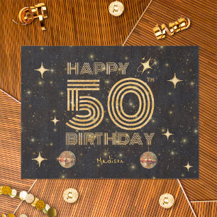 Papier Mousseline Boule de disco dansante Black Gold 50e Joyeux Anni