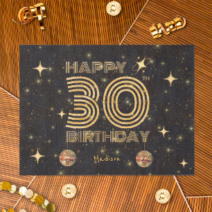 Papier Mousseline Boule de disco dansante or noir 30e Joyeux Anniver