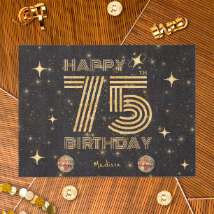 Papier Mousseline Boule de Disco Dansante Or Noir 75e Joyeux Anniver