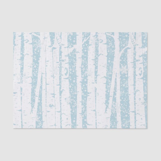 Papier Mousseline Bouleau blanc sur papier de tissus bleu (Recto)