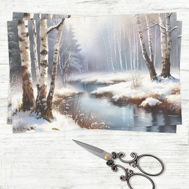 Papier Mousseline Bouleaux de rivière hivernale Decoupage (Créateur téléchargé)