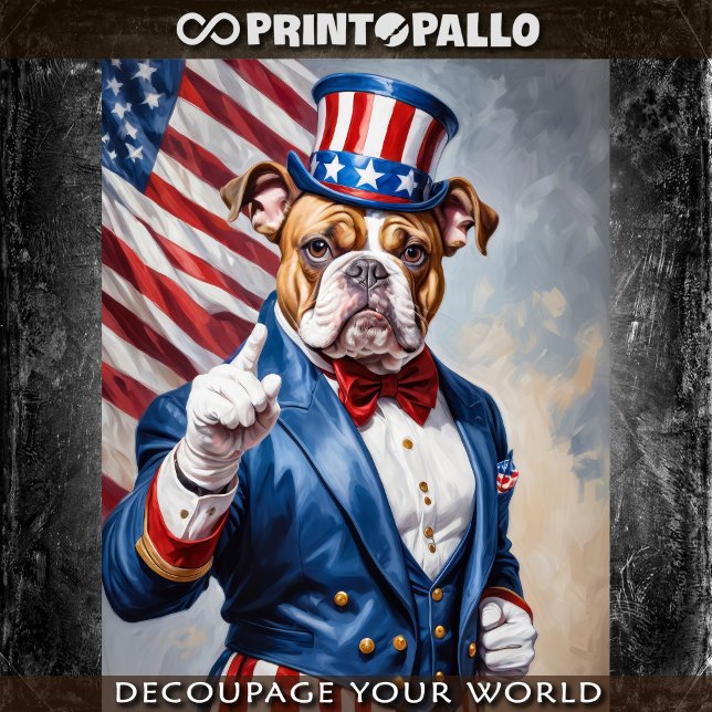 Papier Mousseline Bouledogue habillé comme Oncle Sam avec le drapeau (Créateur téléchargé)