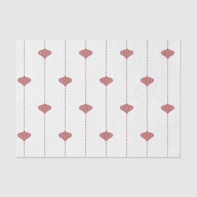 Papier Mousseline Boules de Noël rayées rouge et blanc pour les fête (Recto)