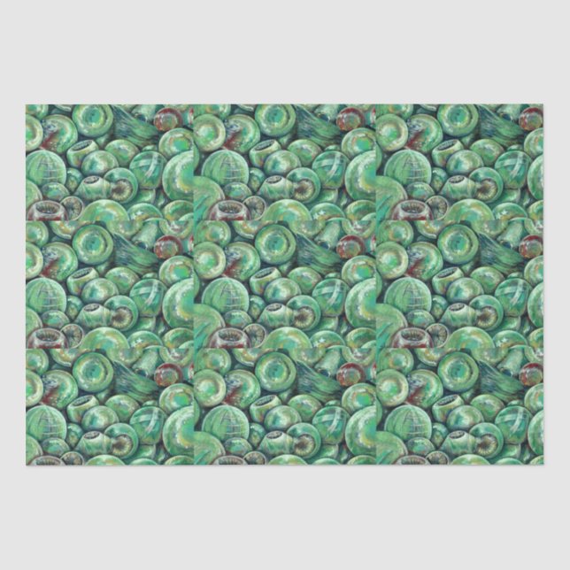 Papier Mousseline Boules de Noël vertes (Recto)