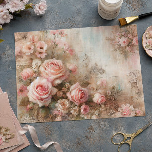Papier Mousseline Bouquet Antique de Roses Pastel Rose Découpage