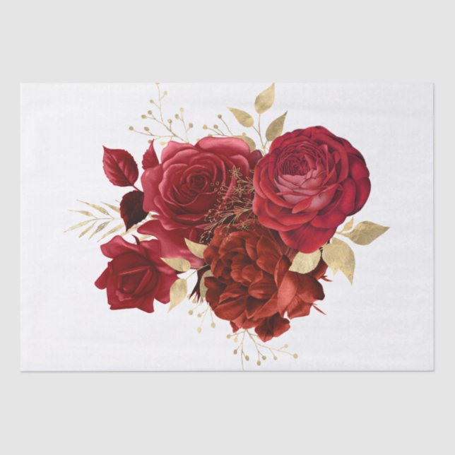 Papier Mousseline Bouquet d'aquarelle couleur or rouge (Recto)