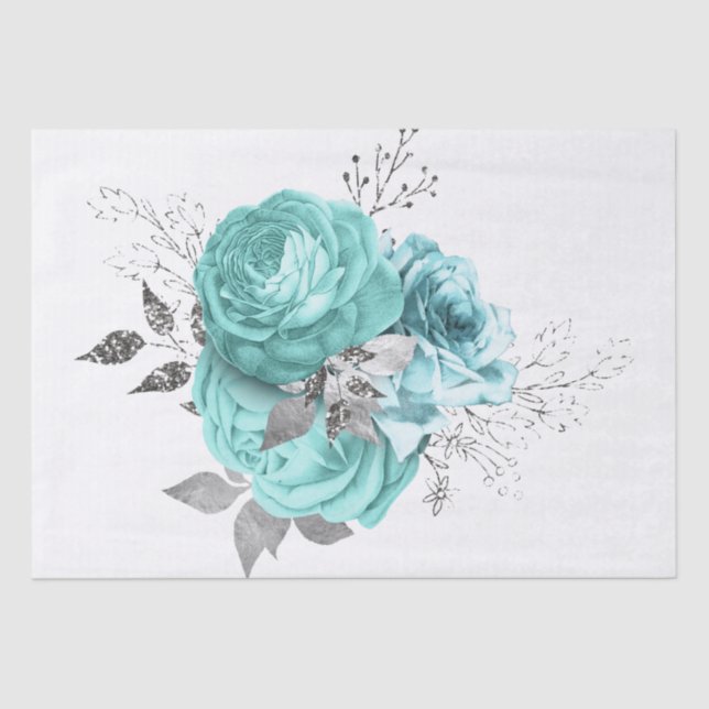 Papier Mousseline Bouquet d'aquarelle en argent Aqua (Recto)